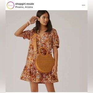 Anthropologie Dress Free People Pilcro Puff-Sleeve Tunic in‎ Red Motif NWT
